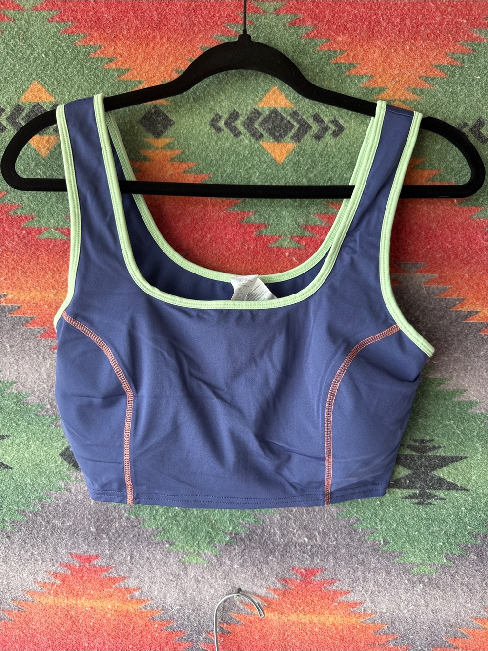 Fabletics Slate Blue Sports Bralette with Mint Trim